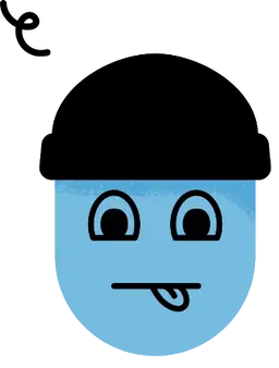 personnage bleu qui tire la langue avec un bonnet