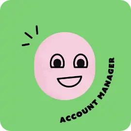 personnage rose sur fond vert avec un air heureux