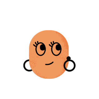personnage orange regardant sur le côté, avec des boucles d'oreilles