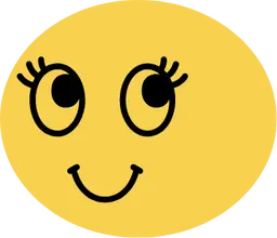 personnage jaune souriant qui regarde vers la droite avec de longs cils