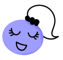 personnage violet souriant avec une queue de cheval