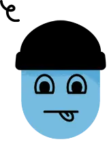 personnage violet souriant avec une queue de cheval